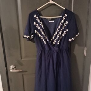 Navy Blue Embroidered Dress
